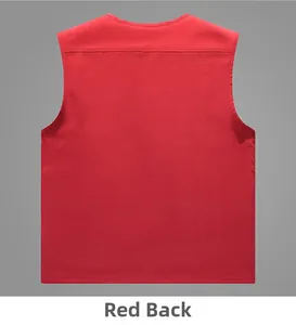 Detailed back view of a red outdoor mesh vest with reinforced stitching for men