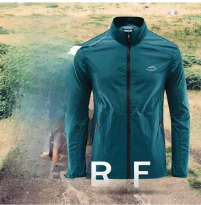Detail view of men's summer sun protection jacket with breathable underarm vents