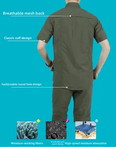 Outdoor short sleeve shirt with back mesh ventilation and moisture-wicking quick-dry fabric