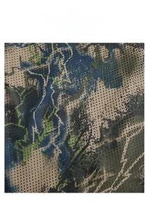 Close-up of breathable camouflage mesh fabric with honeycomb structure for outdoor vest