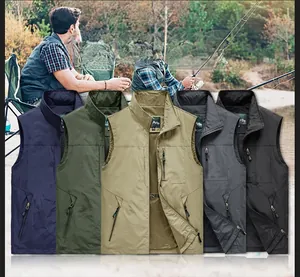 Outdoor fishing vest for men with multi-pockets and breathable mesh lining