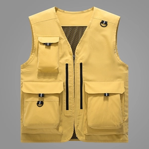Men Casual Multi-pocket Fishing Vest Lightweight Breathable Polyester Mesh Outdoor Photography Zipper Waistcoat Men Jacket