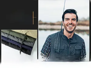 Multi-pocket outdoor fishing vests displayed in khaki green navy grey and black colors