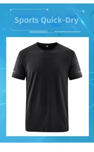 Detail of black sports T-shirt featuring breathable honeycomb mesh fabric and reflective strip