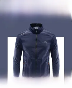 Detailed view of lightweight men's ice silk sun protection jacket in deep blue color