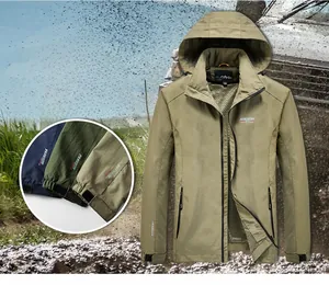 Detail of outdoor hooded jacket with breathable mesh lining and adjustable velcro cuffs