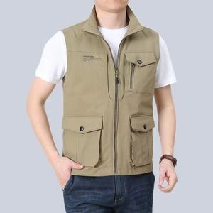 Men Outdoor Multi-Pocket Tactical Vest Casual Cargo Gilet Stand Collar Fishing Photography Functional Sleeveless Outerwear