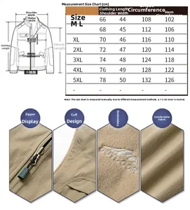 Size chart for reversible fleece vest with measurements from M to 5XL for men's outerwear