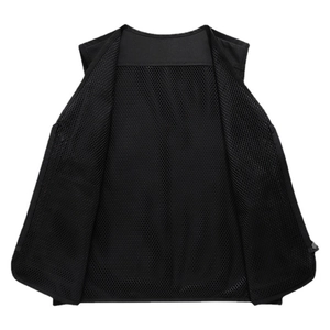 Men's lightweight black mesh fishing vest with multi-pocket design for outdoor activities