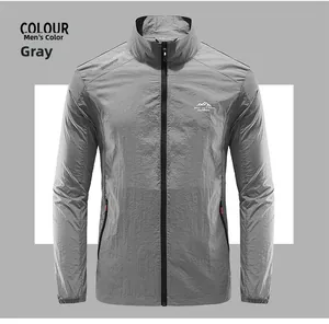 Detail of grey lightweight men's ice silk sun protection jacket with ripstop texture