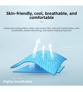 Close-up of blue cooling fabric with breathable mesh structure for quick-dry performance