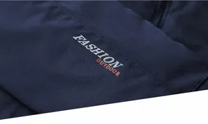 Macro detail of the fashion outdoor print on the windproof fabric of a blue jacket