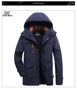 Detail view of windproof winter jacket with warm brown fleece lining and hooded design