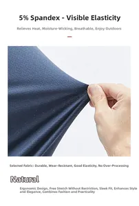 Detail of navy blue moisture-wicking fabric showing high stretch and 5% spandex mesh