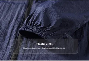 Close-up of elastic cuffs on a dark blue men's ice silk lightweight sun protection jacket
