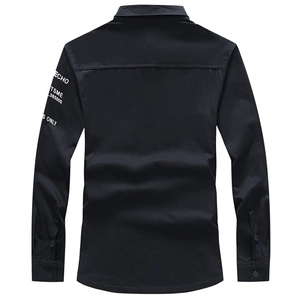Classic black long-sleeve men's business shirt with white echo graphic on the sleeve