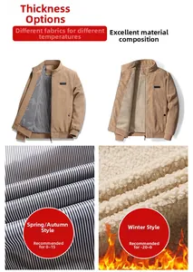 Detail view of khaki corduroy jacket lining showing thin spring and thick winter fleece options