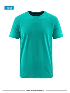 Detail view of pine green quick-dry mesh fabric and reflective strip on the t-shirt sleeve