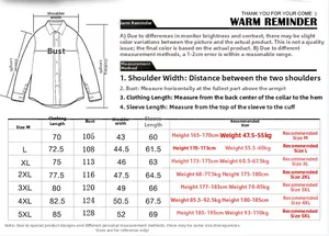 Detailed size chart for men cotton trench coat including M to 5XL measurements and guidelines
