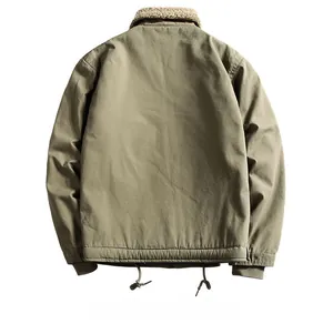 Rear view of olive green N1 deck jacket showing sherpa collar and drawstring hem