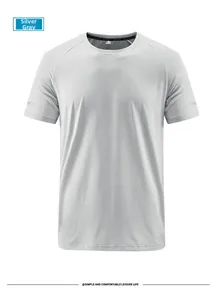 Close-up of men's quick-dry t-shirt in silver grey with breathable mesh fabric details