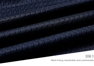 Detail view of breathable navy mesh lining for men's outdoor hooded jacket