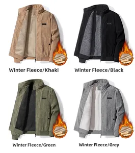 Detail view of corduroy jackets in four colors with thick warm faux fleece lining