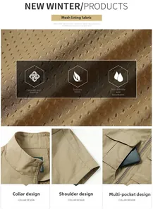 Détail de gilet de plein air kaki avec doublure en maille respirante et coutures d'épaule