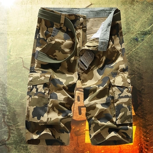 Men's Summer Camo Cargo Shorts Multi Pocket Cotton Military Style Half Pants Tactical Shorts With Belt Khaki Army Green