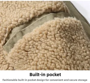 Close-up of internal pocket detail with thick faux lamb wool lining on N1 deck jacket