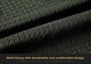 Detail of breathable dark olive green mesh lining fabric for outdoor fishing vest