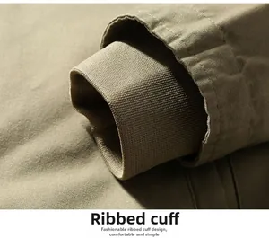 Close-up of ribbed cuffs and heavy cotton twill fabric on the winter deck jacket