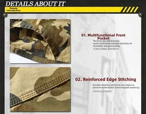Detail of durable camo cargo shorts featuring functional pockets and reinforced stitching