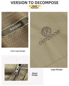 Detail view showing breathable mesh lining with outdoor embroidery and metal zipper