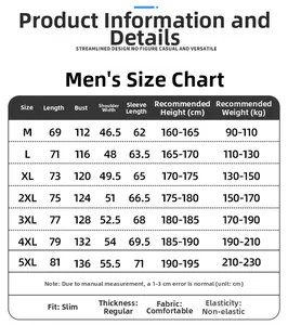 Detailed size chart for windproof outdoor jacket showing lengths and recommended weights