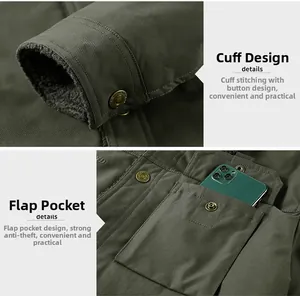Detailansicht von warmem Fleecefutter, Knopfmanschetten und praktischer Tasche der Jacke