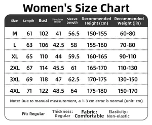 Detailed size chart for women's waterproof windbreaker from M to 4XL with measurements