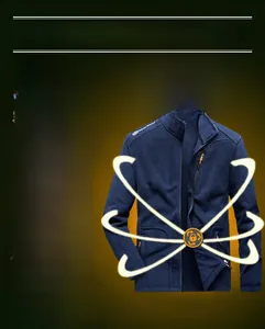 Detail of warm fleece lining and chest zipper pocket on navy blue men's jacket