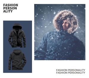 Vues avant et arrière d'une parka d'hiver pour homme avec capuche en fourrure