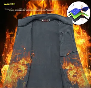 Detail of dark grey fleece lining featuring windproof three-layer composite fabric structure