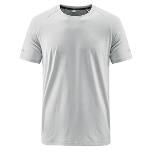 Men's light grey quick-dry mesh T-shirt with breathable fabric and raglan sleeves