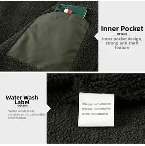 Detail der internen Sicherheitstasche und des Pflegeetiketts der Herren-Winterjacke
