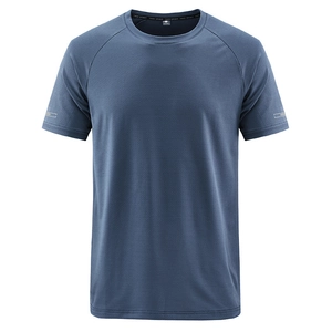 Men's dark blue quick-dry sports t-shirt with raglan sleeves and breathable mesh fabric