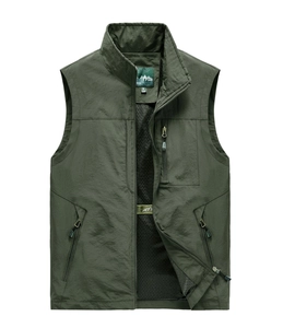 Men Outdoor Multi-Pocket Utility Fishing Vest Stand Collar Breathable Mesh Lining Water Repellent Casual Photography Waistcoat