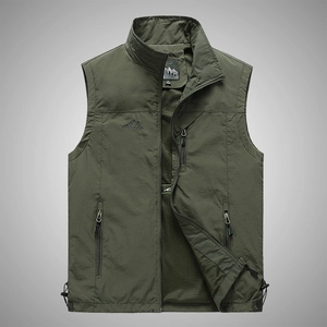 Men's outdoor utility vest in army green featuring multi-pockets and breathable mesh lining