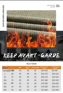Detailed size chart for men's winter corduroy jacket with length and weight guides