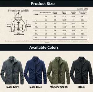Detailed size chart for men's fleece jacket showing measurements from M to 5XL