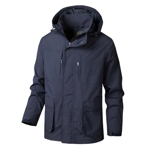 Men's Outdoor Workwear Jacket Detachable Hood Windbreaker Loose Fit Multi-Pocket Windproof Waterproof Casual Sports Coat