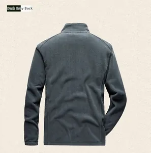 Back view of high-quality dark grey men fleece jacket with standing collar texture