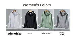 Vestes de protection solaire UPF50+ pour femmes en blanc, noir, vert et gris avec capuche